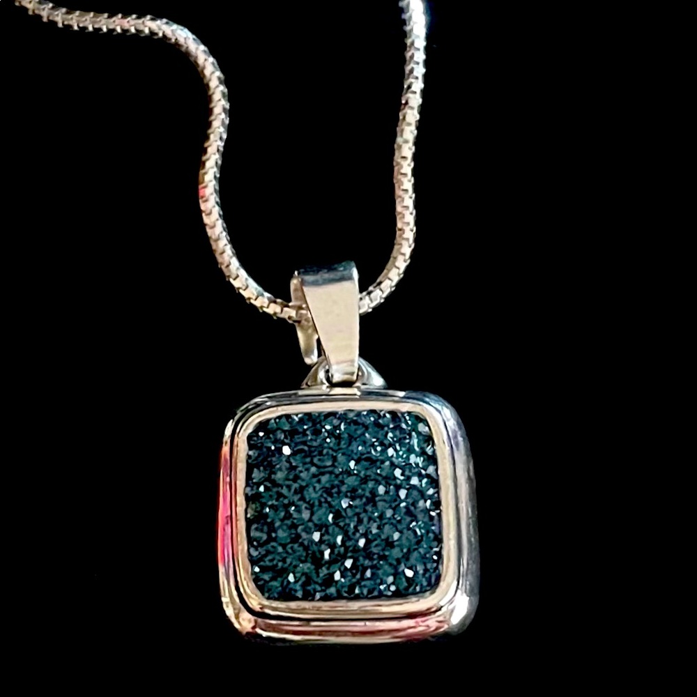 Milor Italy 925 Sterling Silver Square Deep Blue Crystal Necklace * Authentic *